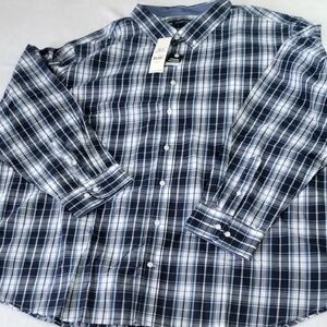 George Navy and White Plaid Button-Down Shirt 5XL NWT